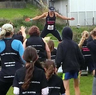 Teaching the warm up at the 2017 Gut Buster